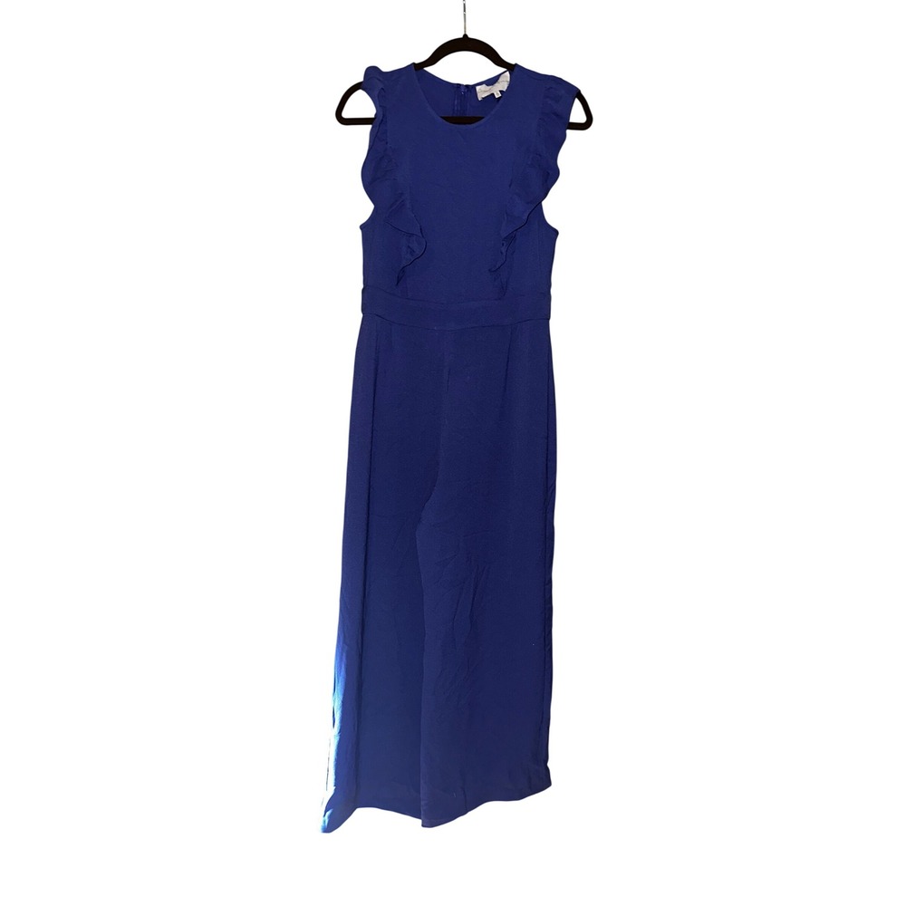 Charles Henry Womens Royal‎ Blue Ruffle Wide Leg Jumpsuit Sleeveless Size L